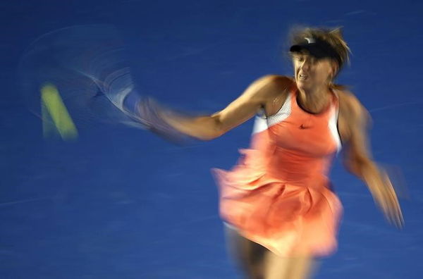 Russia&#8217;s Sharapova hits a shot during her second round match against Belarus&#8217; Sasnovich at the Australian Open tennis tournament at Melbourne Park, Australia