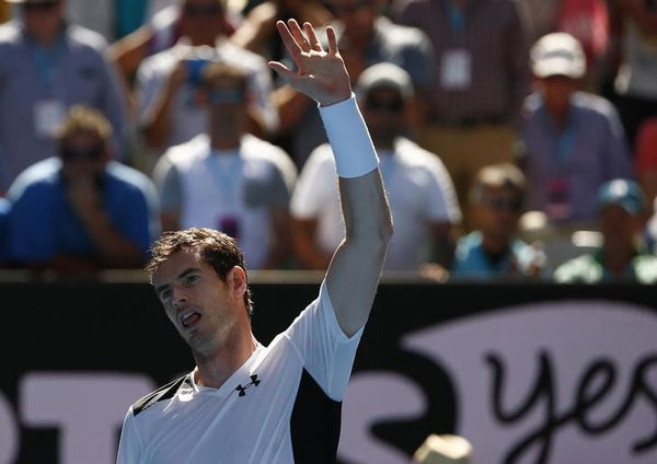 Britain&#8217;s Murray celebrates after winning his second round match against Australia&#8217;s Groth at the Australian Open tennis tournament at Melbourne Park