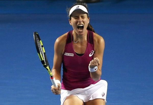 Britain&#8217;s Konta reacts after winning her third round match against Czech Republic&#8217;s Allertova at the Australian Open tennis tournament at Melbourne Park