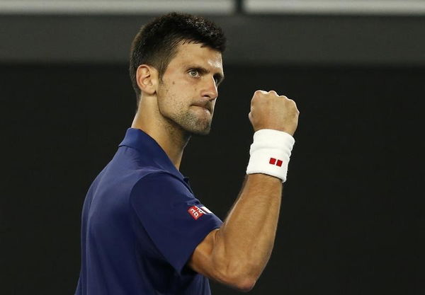 Serbia&#8217;s Djokovic celebrates after winning his third round match against Italy&#8217;s Seppi at the Australian Open tennis tournament at Melbourne Park