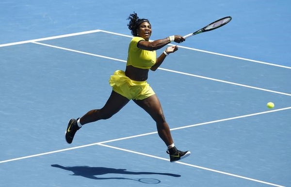 Williams of the U.S. jumps to hit a shot during her fourth round match against Russia&#8217;s Gasparyan at the Australian Open tennis tournament at Melbourne Park