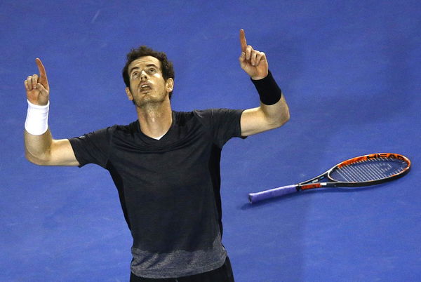 Britain&#8217;s Murray celebrates after winning his fourth round match against Australia&#8217;s Tomic at the Australian Open tennis tournament at Melbourne Park