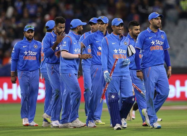 India leave the field after their victory against Australia during their T20 cricket match at the Melbourne Cricket Ground