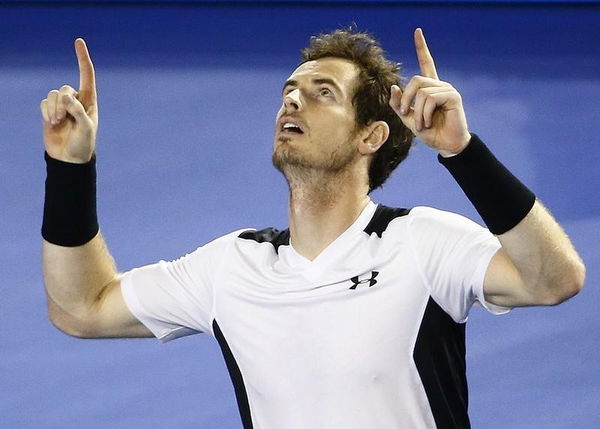 Britain&#8217;s Murray celebrates after winning his semi-final match against Canada&#8217;s Raonic at the Australian Open tennis tournament at Melbourne Park