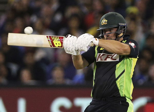 Australia&#8217;s Aaron Finch batting against India during their T20 cricket match at the Melbourne Cricket Ground