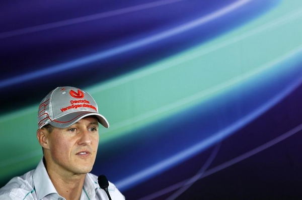 Mercedes Formula One driver Michael Schumacher of Germany speaks during a news conference at the Buddh International Circuit in Greater Noida