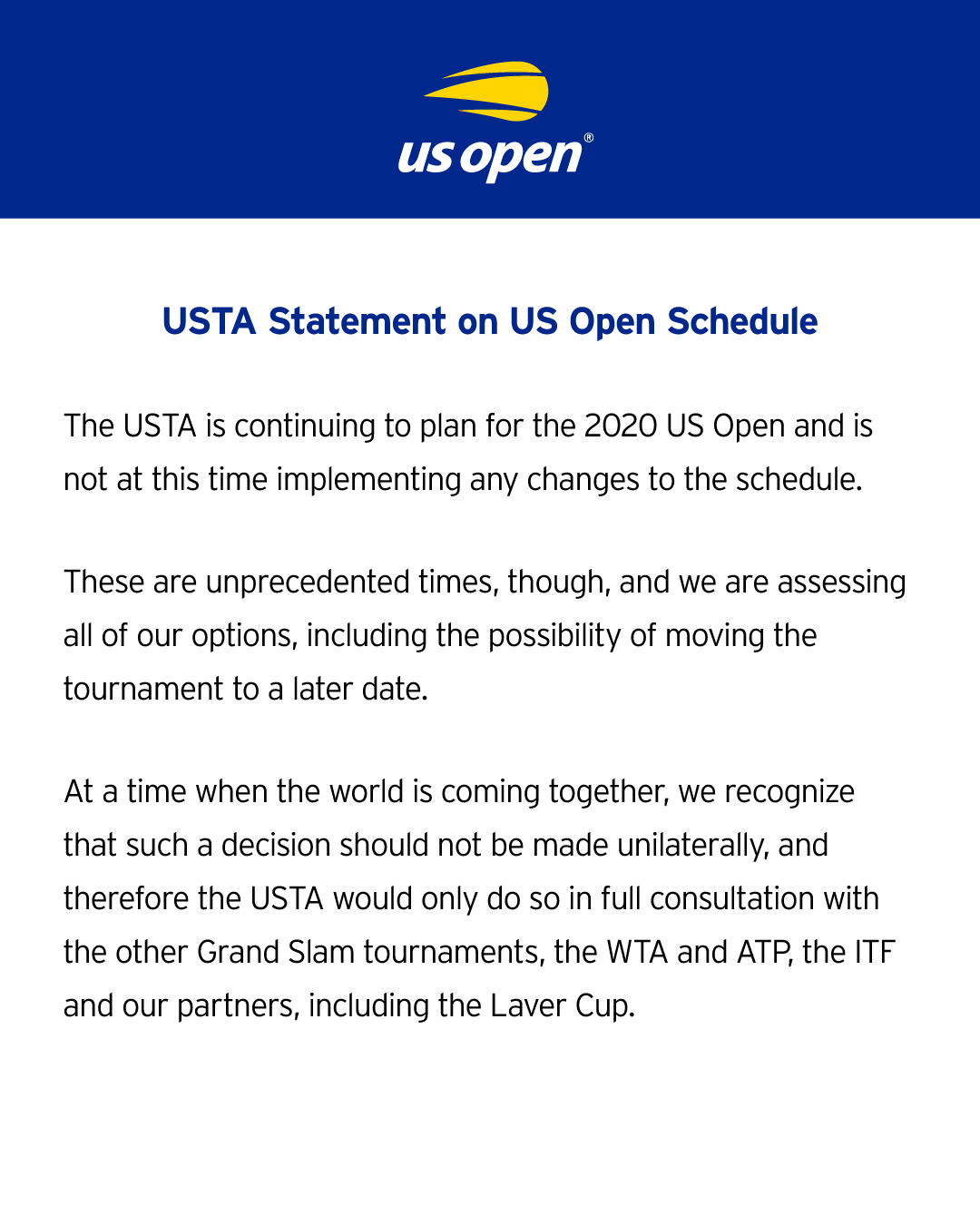 US Open statement