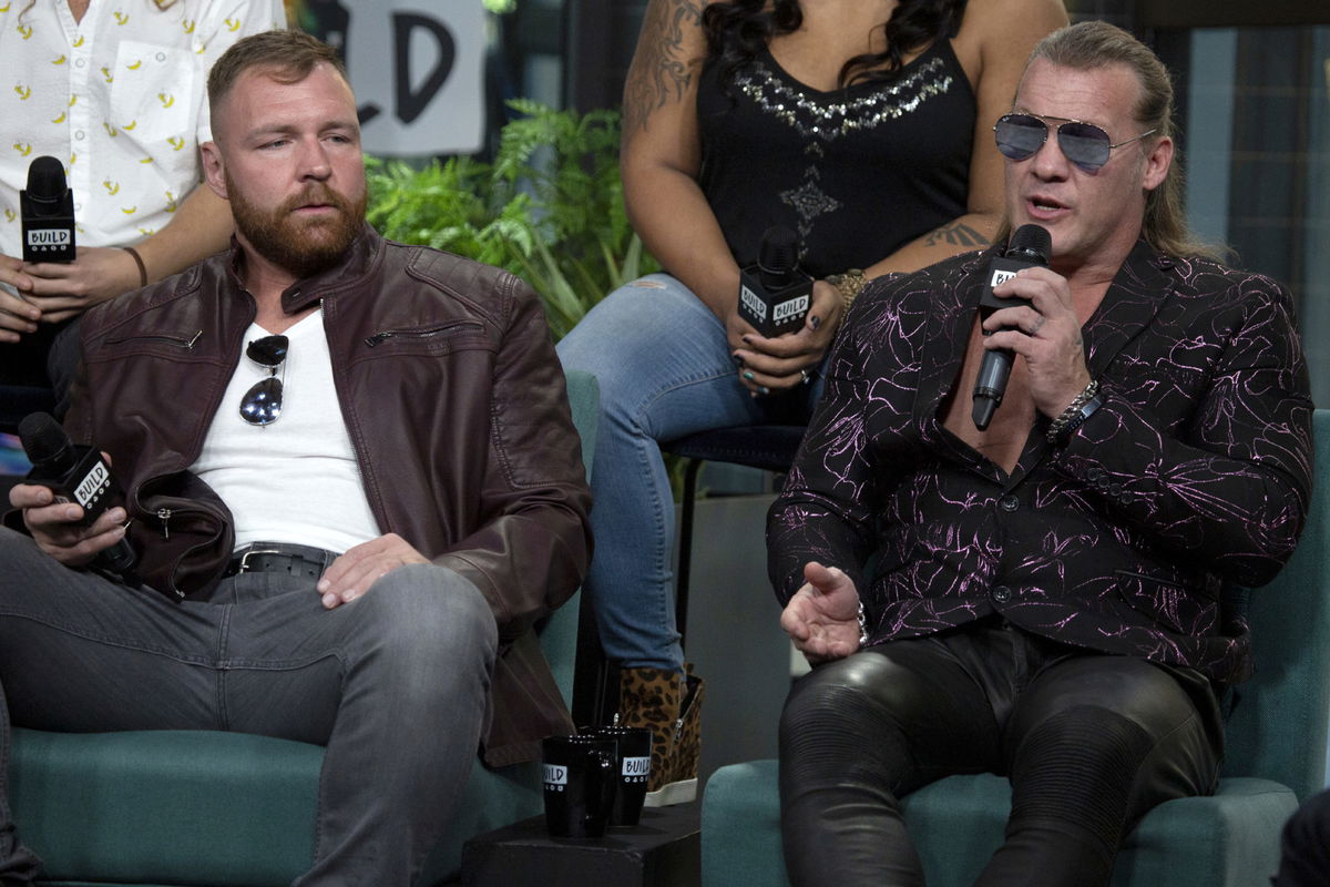 Chris Jericho and Jon Moxley in an AEW press conference