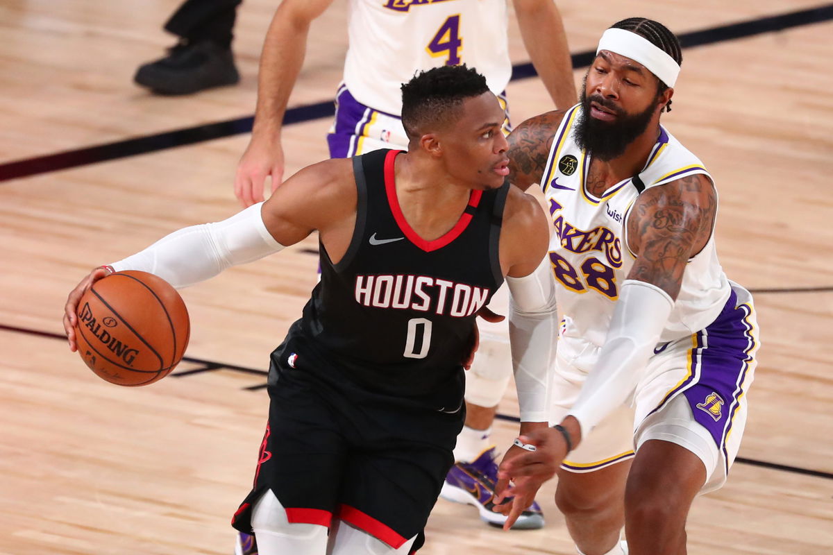 Russell Westbrook Guarded By Markieff Morris