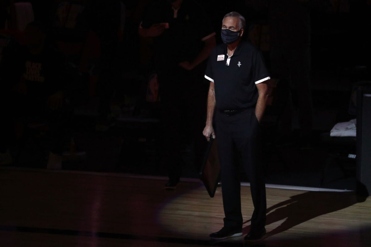 Houston Rockets head coach Mike D'Antoni watches his team play in the NBA Playoffs 2020