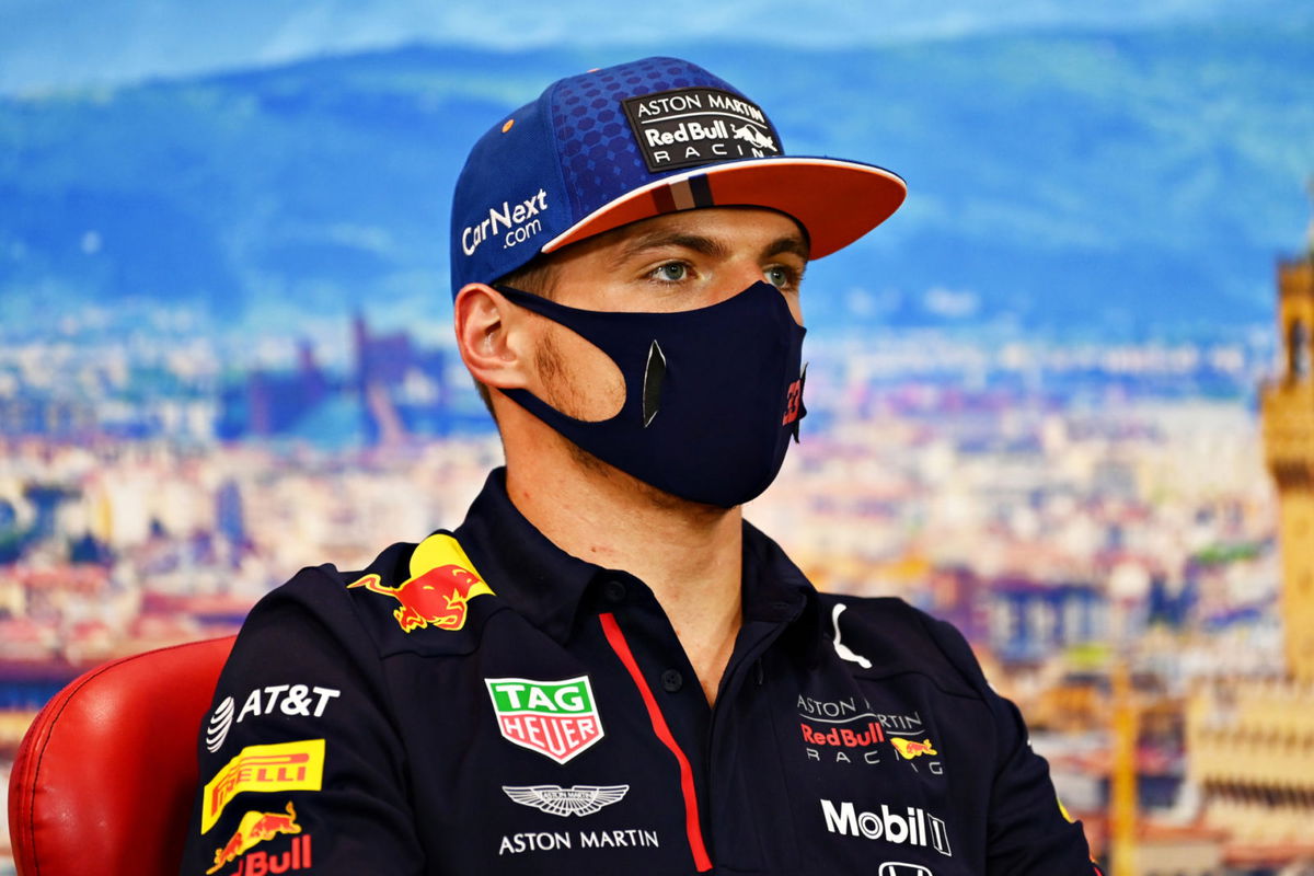 Red Bull driver Max Verstappen speaks at the driver's press conference ahead of the Tuscan Grand Prix