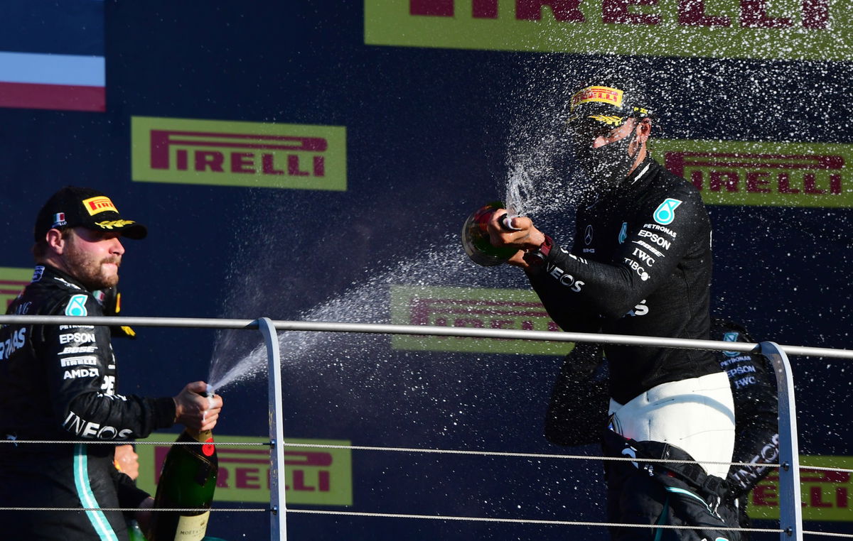 Valtteri Bottas Celebrating With Lewis Hamilton