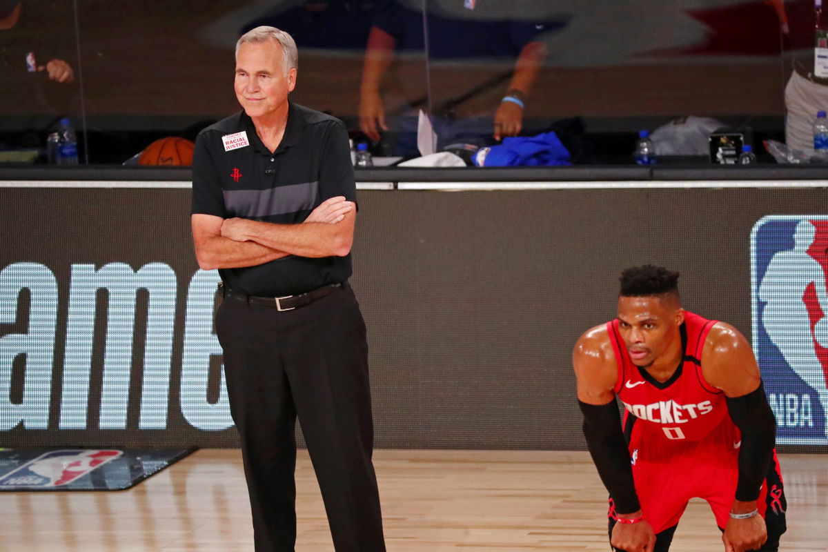 Houston Rockets head coach Mike D'Antoni with Russell Westbrook