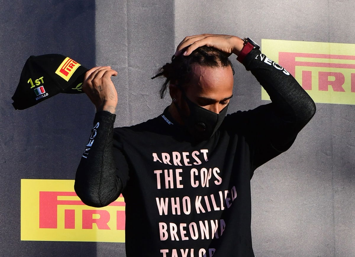 Lewis Hamilton of Mercedesafter winning the Tuscan Grand Prix