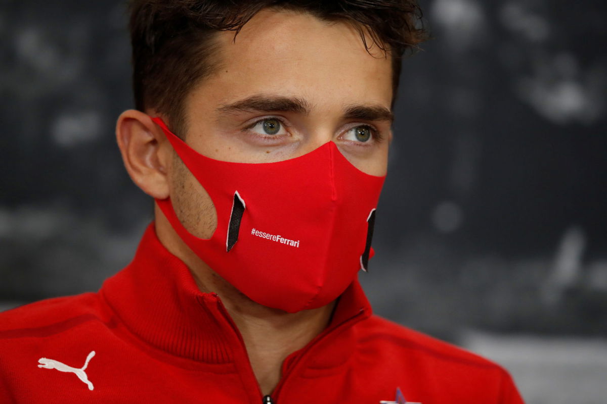 Ferrari driver Charles Leclerc at a press conference