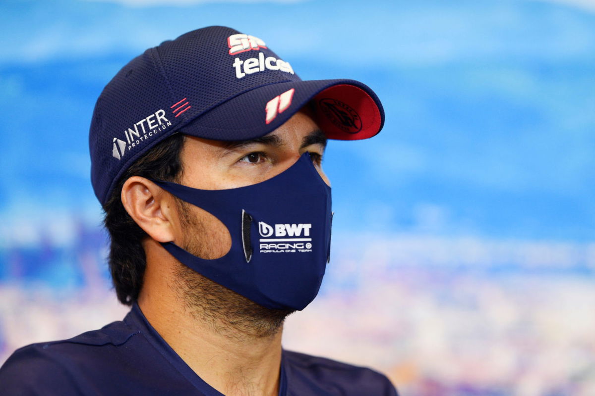 Racing Point Sergio Perez at a press conference at Tuscan Grand Prix