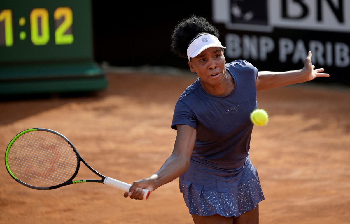 Venus Williams hits a shot against Victoria Azarenka in the Italian Open 2020