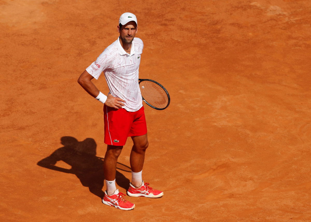Novak Djokovic reacts during his second round match at the 2020 Italian Open