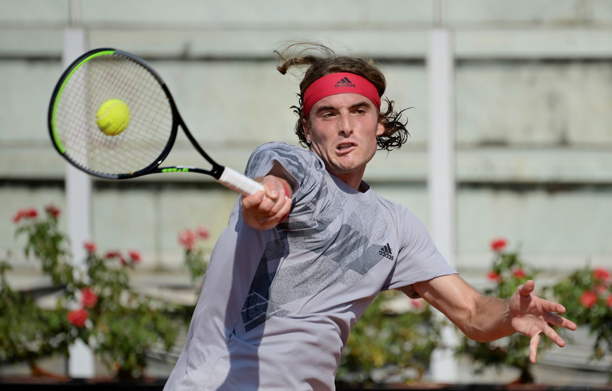 Stefanos Tsitsipas hits a forehand at Italian Open 2020