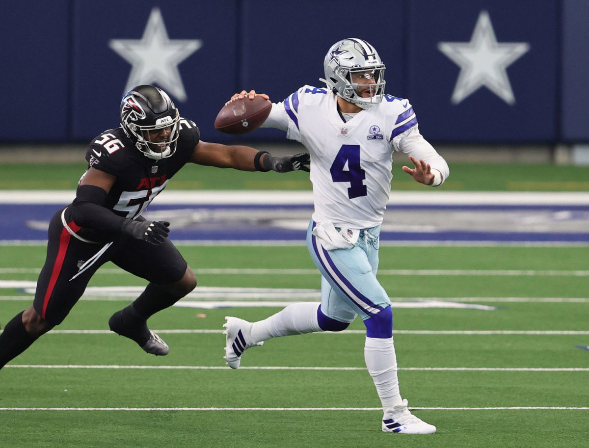 Dallas Cowboys quarterback Dak Prescott throws on the run against Atlanta Falcons in their Week Two Clash on Sunday.