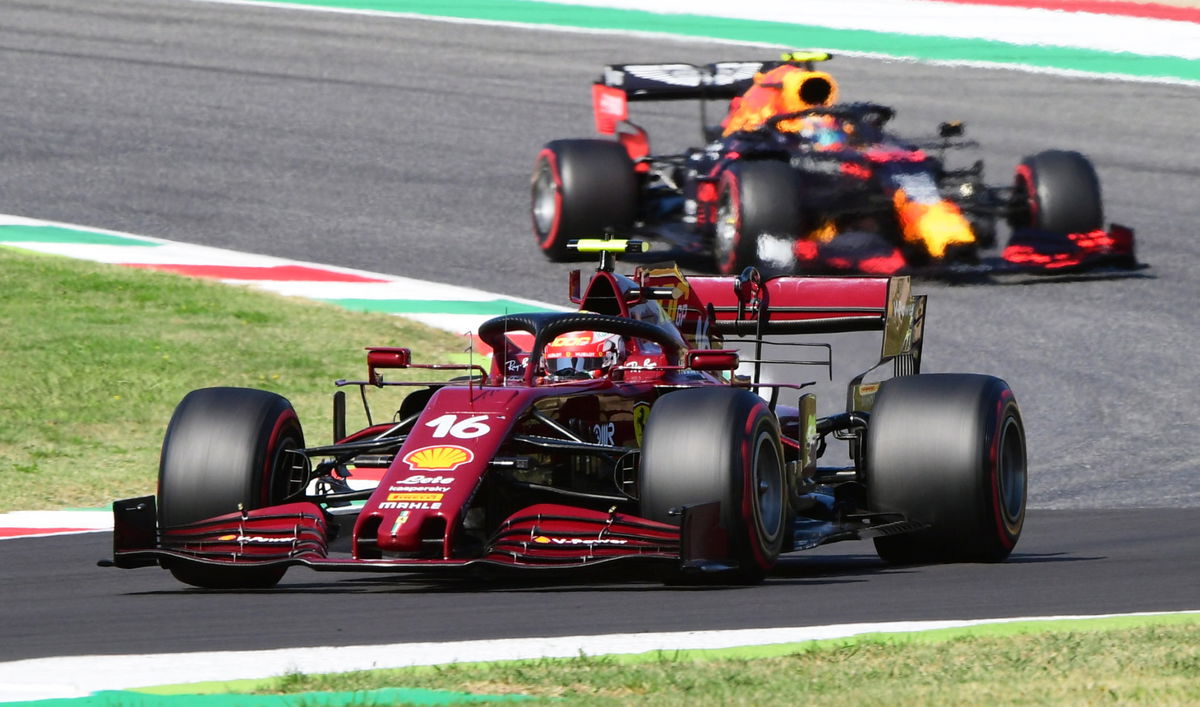Charles Leclerc racing At The Tuscan GP