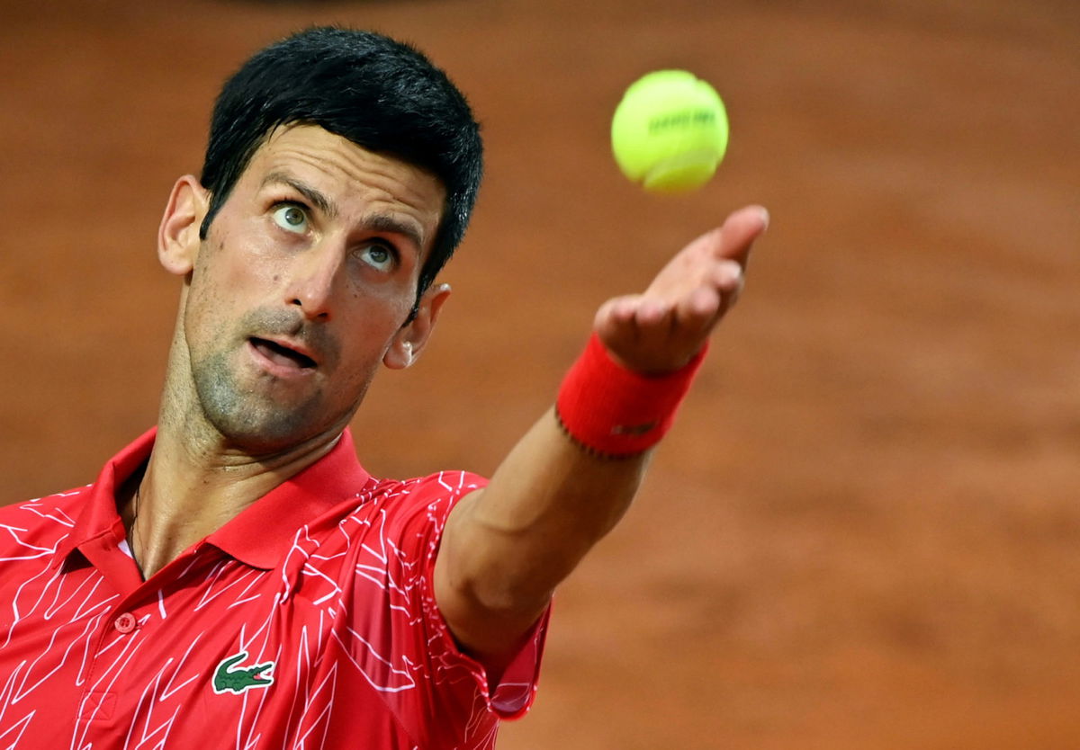 Novak Djokovic focussed before his service in the Italian open 2020 final