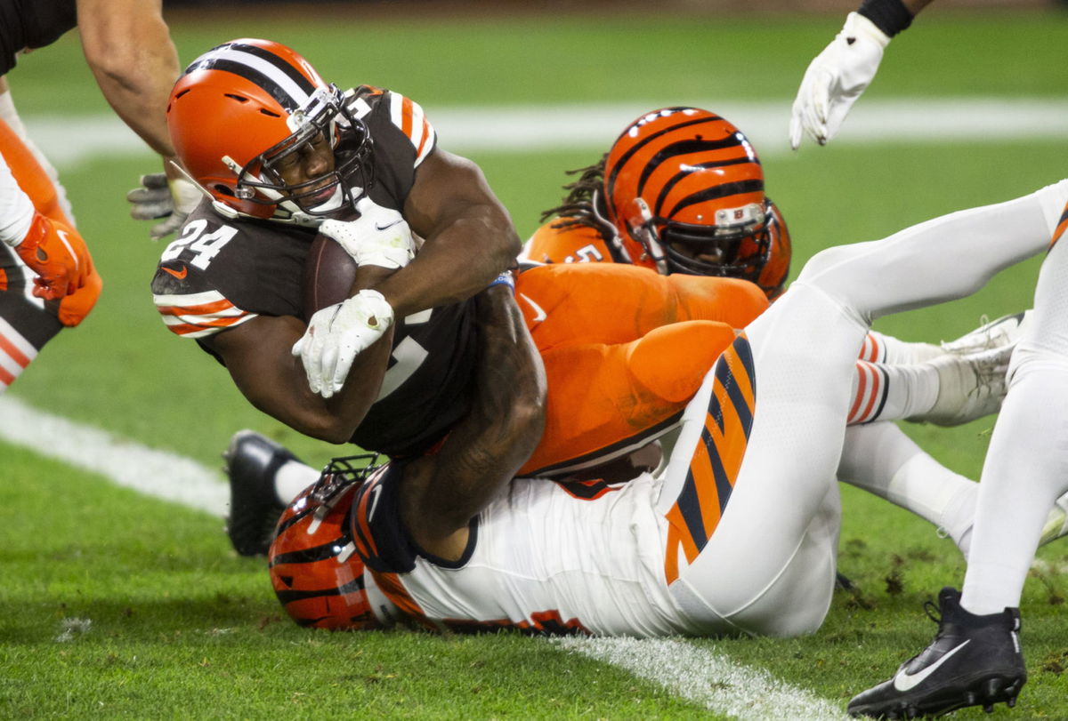 Cleveland Browns running back Nick Chubb makes a play against Cincinnati Bengals in Week Two.
