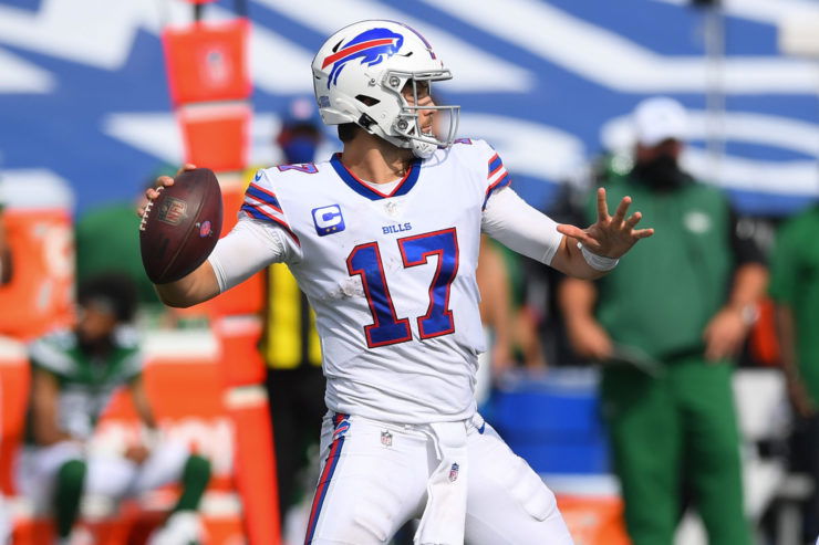 Buffalo Bills quarterback Josh Allen attempts a throw against New York Jets in Week One.