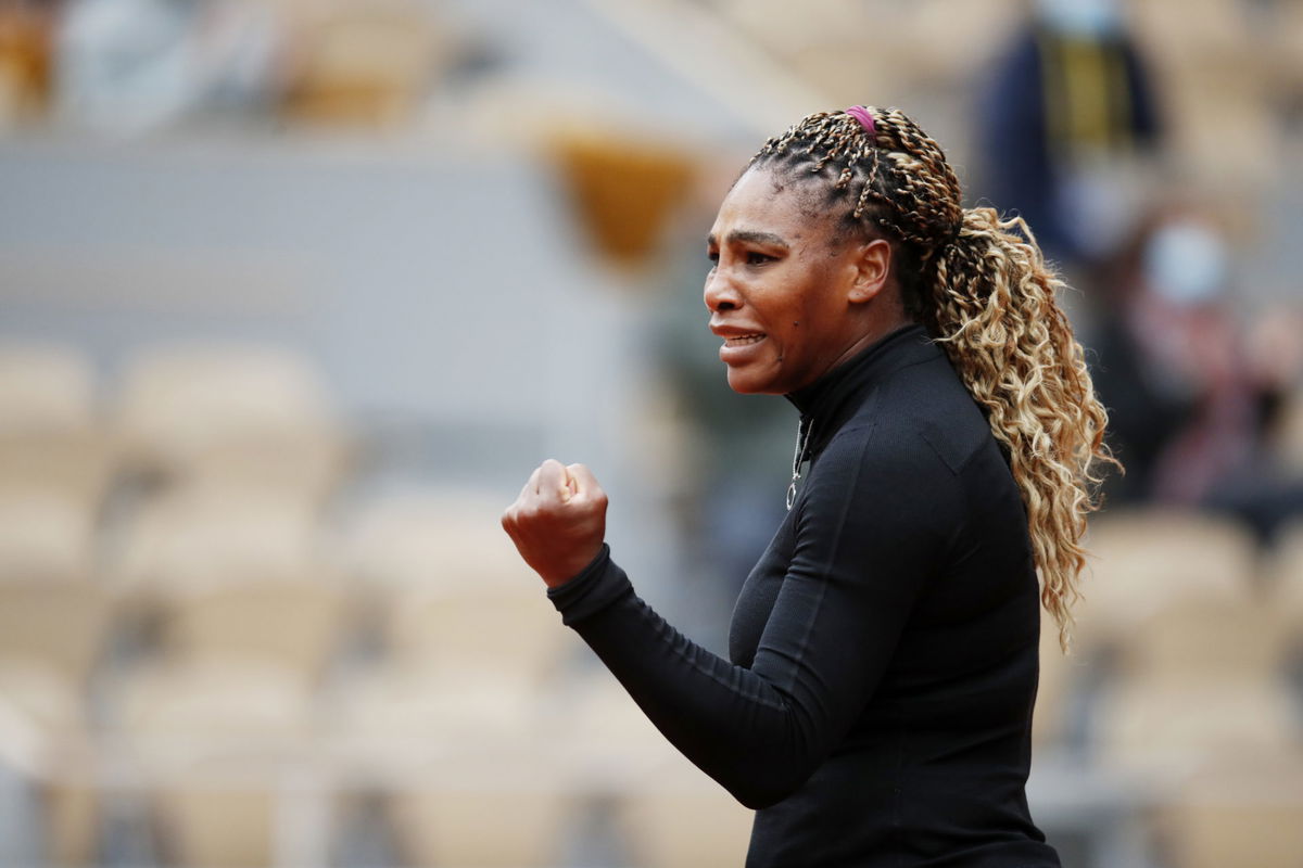 Serena Williams celebrates a point in the French open 2020