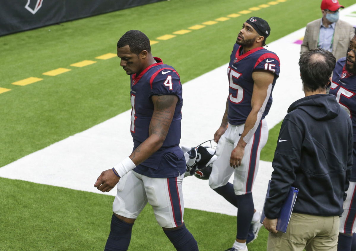 Houston Texans quarterback Deshaun Watson hangs his head in disappointment after losing against Minnesota Vikings in Week Four.
