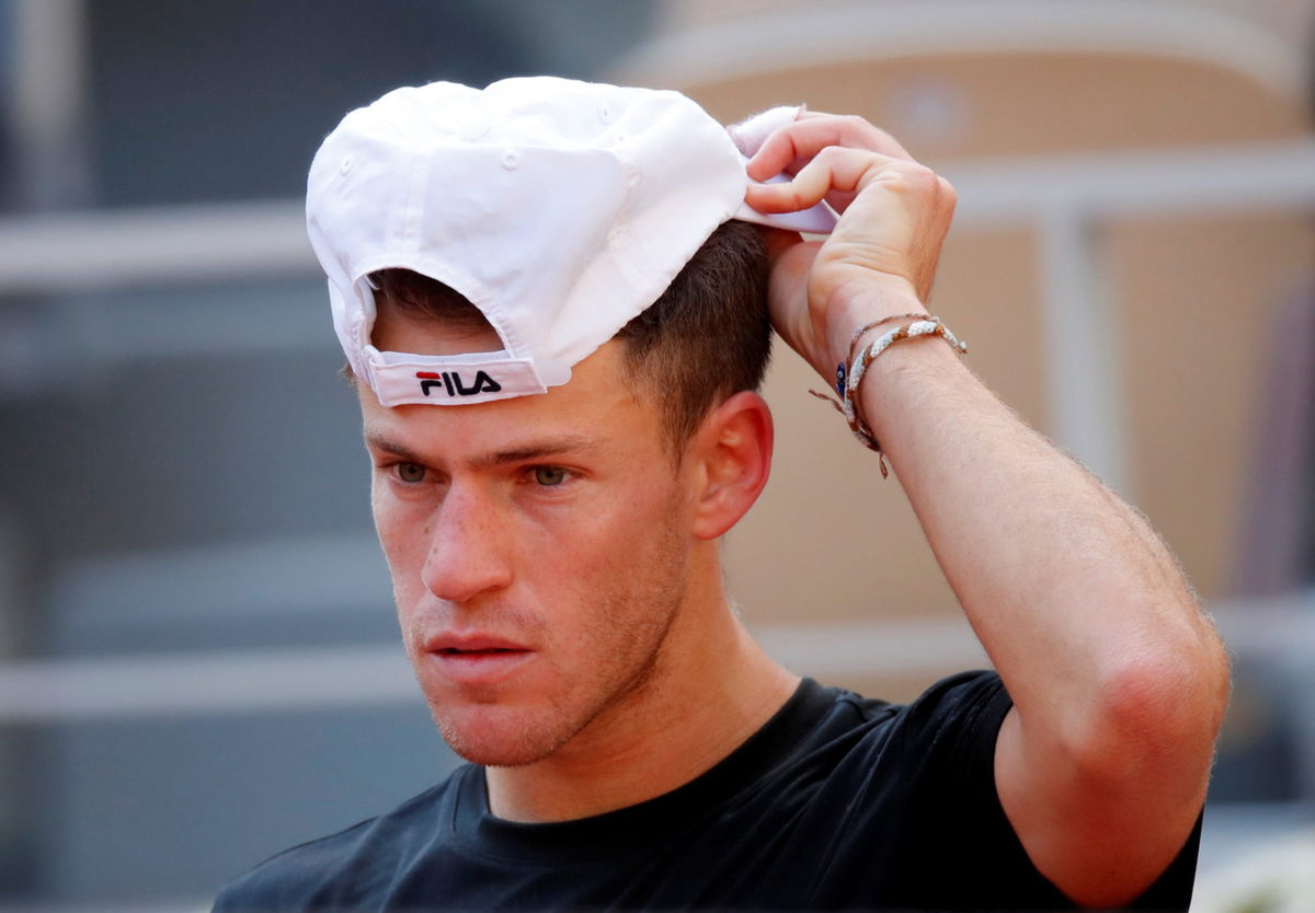 Diego Schwartzman reacts after losing a point against Rafael Nadal