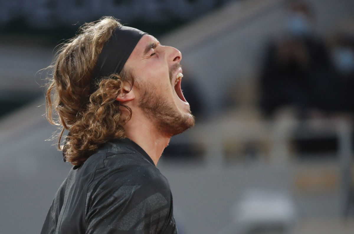 Stefanos Tsitsipas reacts at the French Open 2020