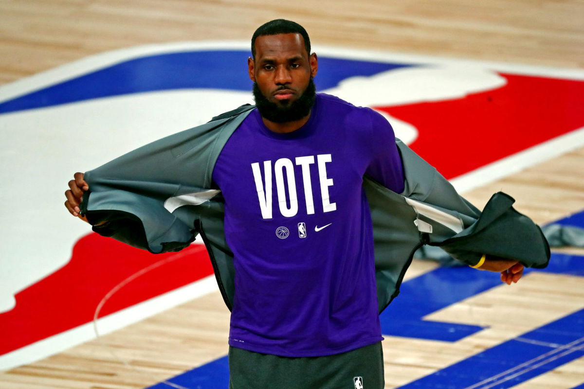 Los Angeles Lakers forward LeBron James warms up