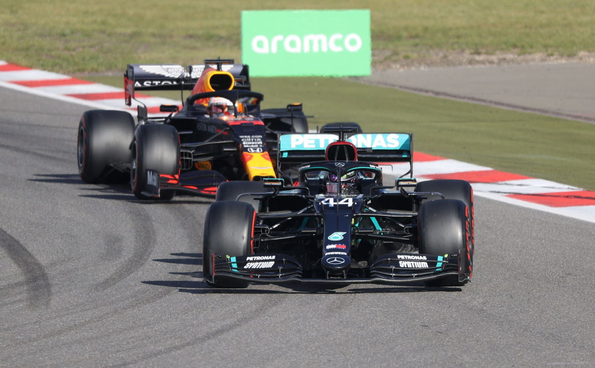 Lewis Hamilton and Max Verstappen during the Eifel GP race