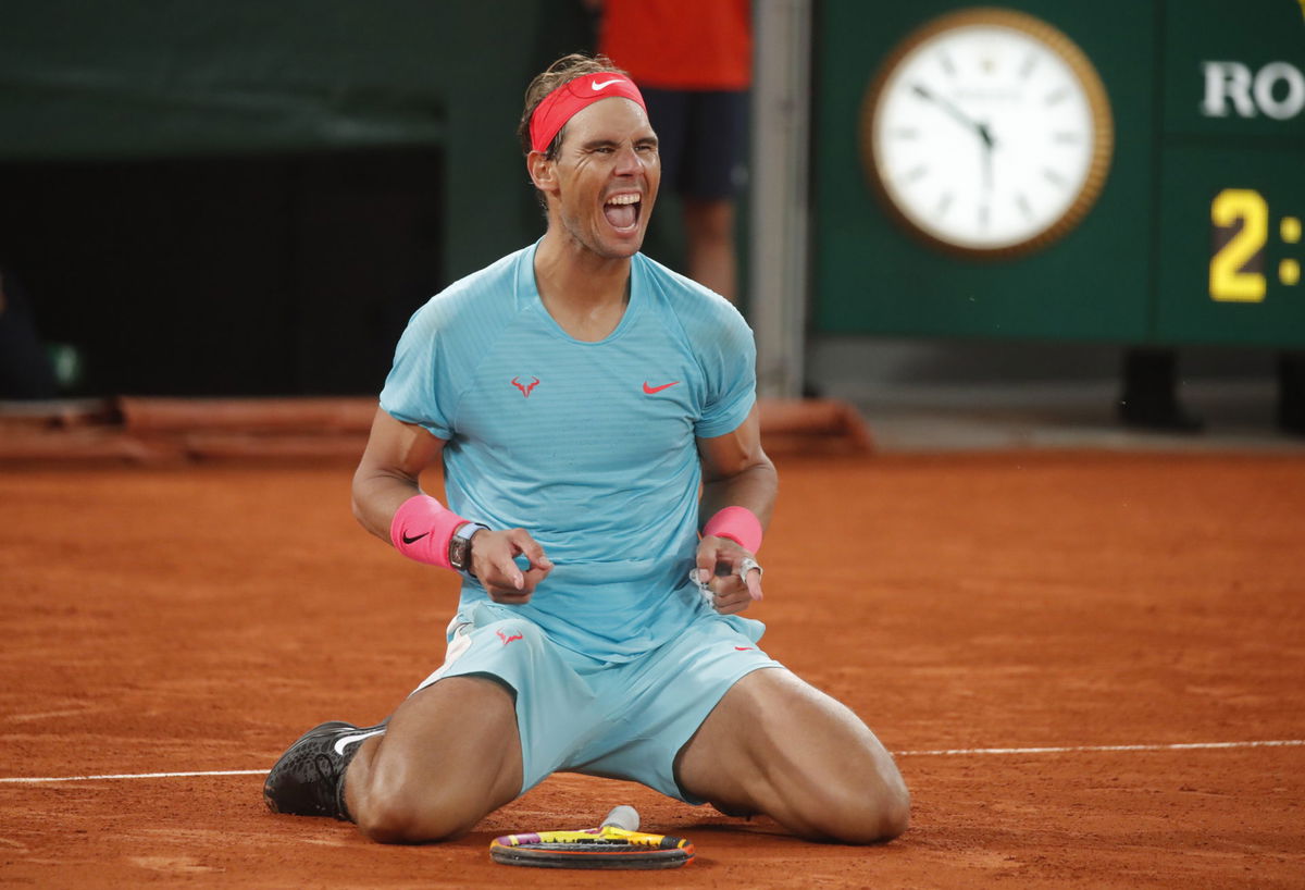 Rafael Nadal celebrates his victory in the French Open 2020