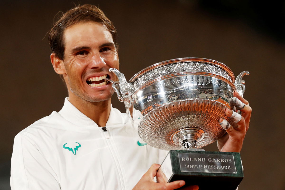 Rafael Nadal with the French Open 2020 trophy