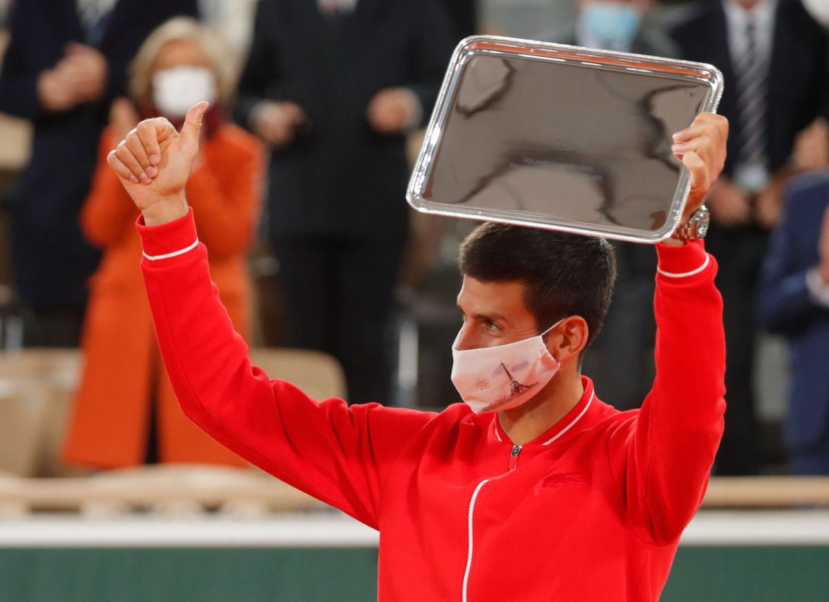 Novak Djokovic with the French Open runner up trophy