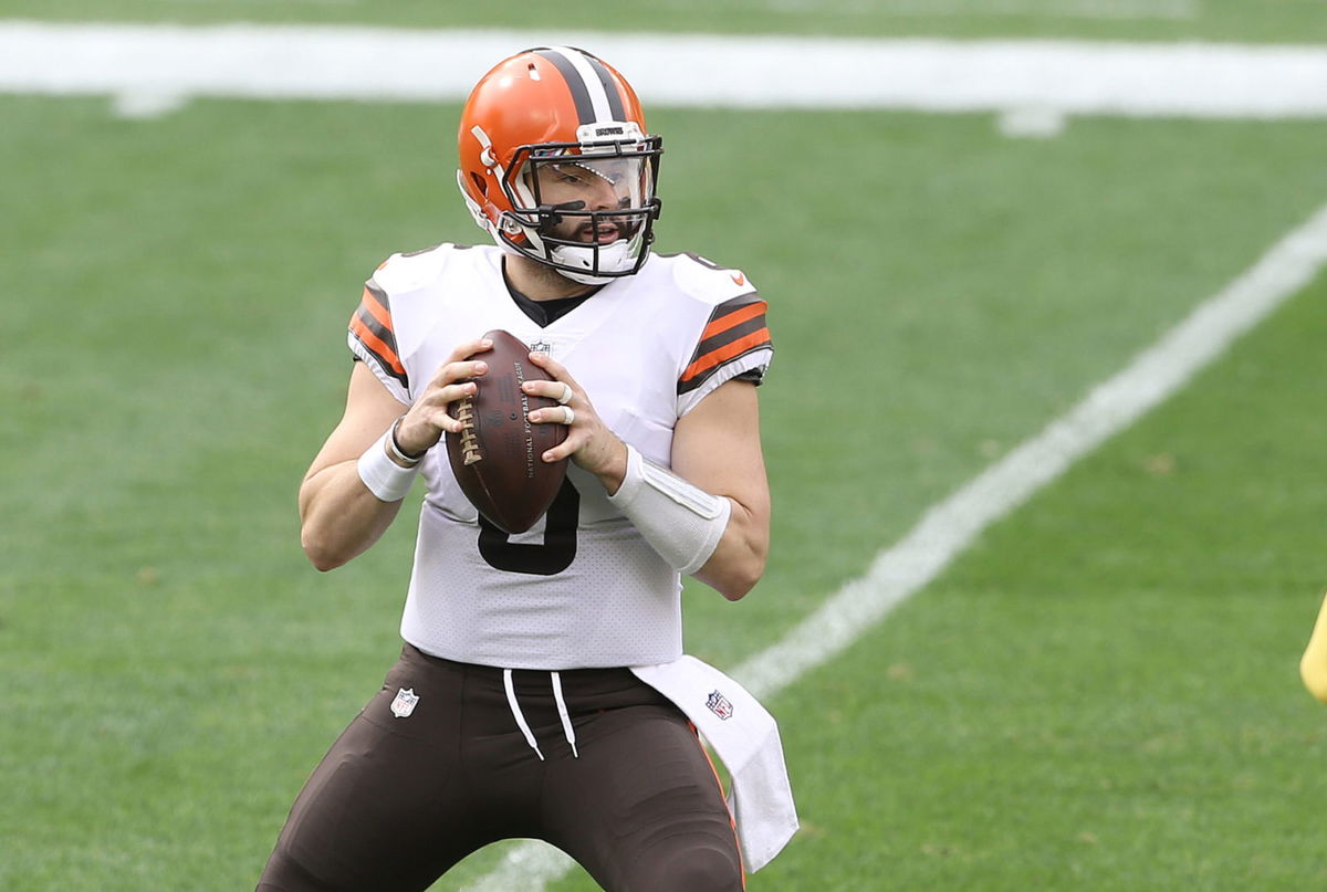 Cleveland Browns quarterback Baker Mayfield attempts to make a play against Pittsburgh Steelers on Sunday.