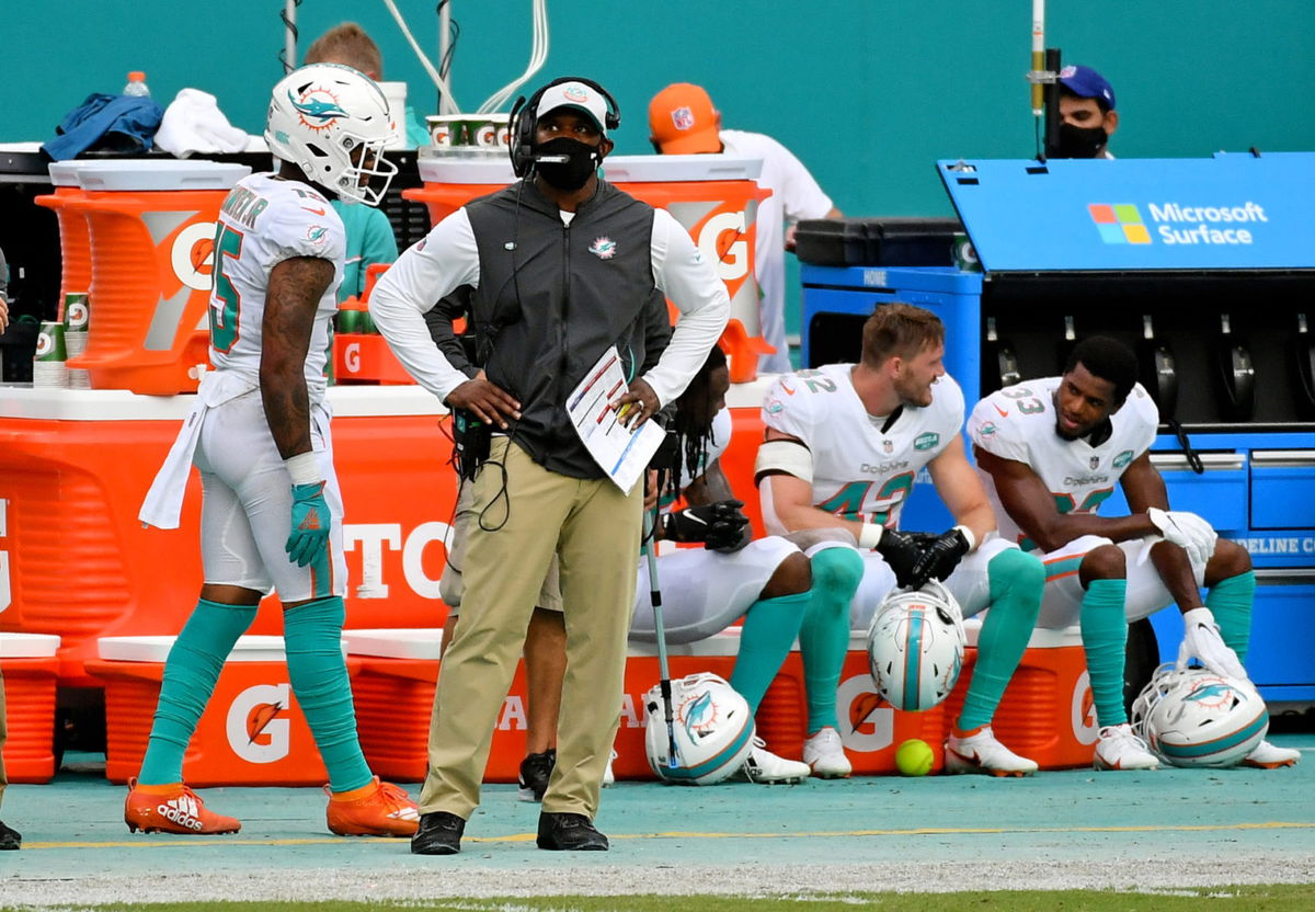Miami Dolphins coach Brian Flores pictured on the sidelines against New York Jets on Sunday.