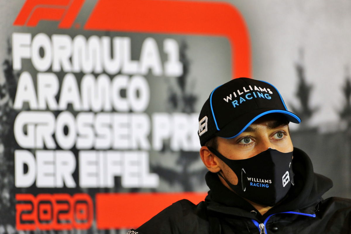 Williams' George Russell at the Eifel GP press conference