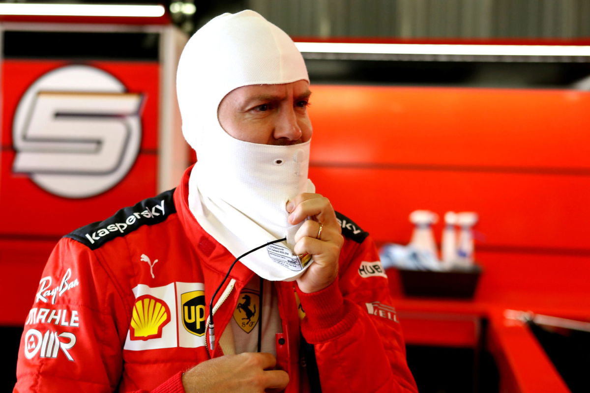 Sebastian Vettel in the F1 paddock prior to the Portuguese GP