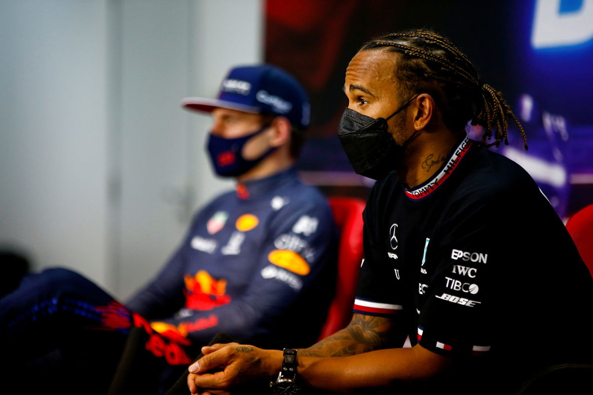 Lewis Hamilton and Max Verstappen at the presser in Bahrain