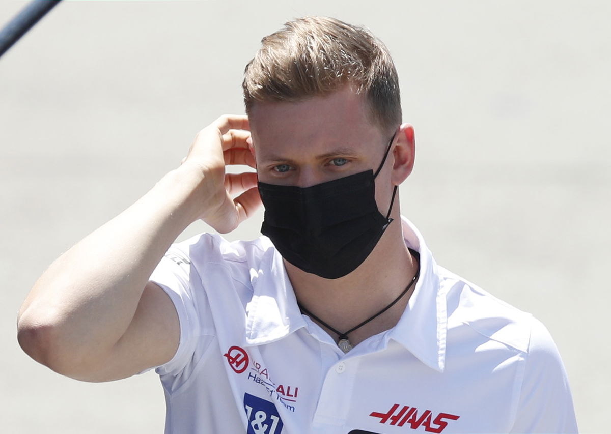 Mick Schumacher in the F1 paddock at Barcelona