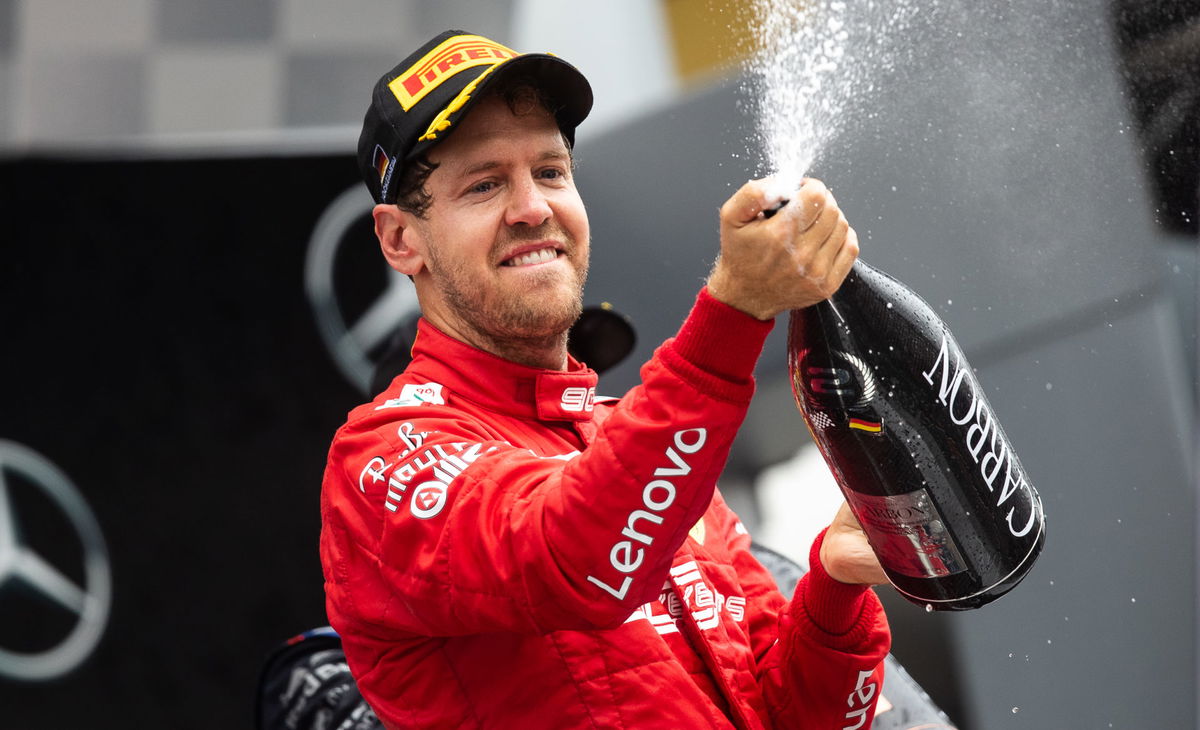 Sebastian Vettel celebrates after the German Grand Prix race