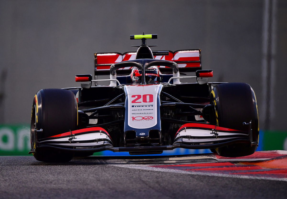 Kevin Magnussen in action during practice at Abu Dhabi