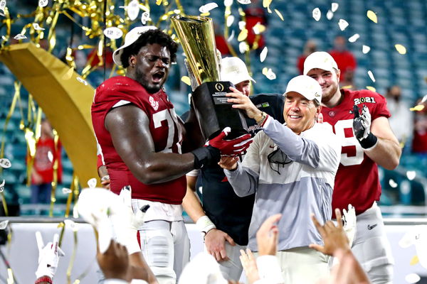 Nick Saban Celebrating Alabama&#8217;s Win