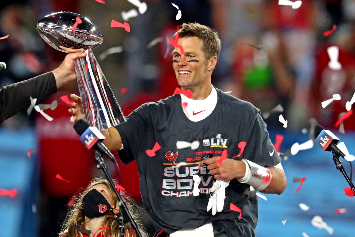 Tom Brady pictured after Super Bowl LV win.