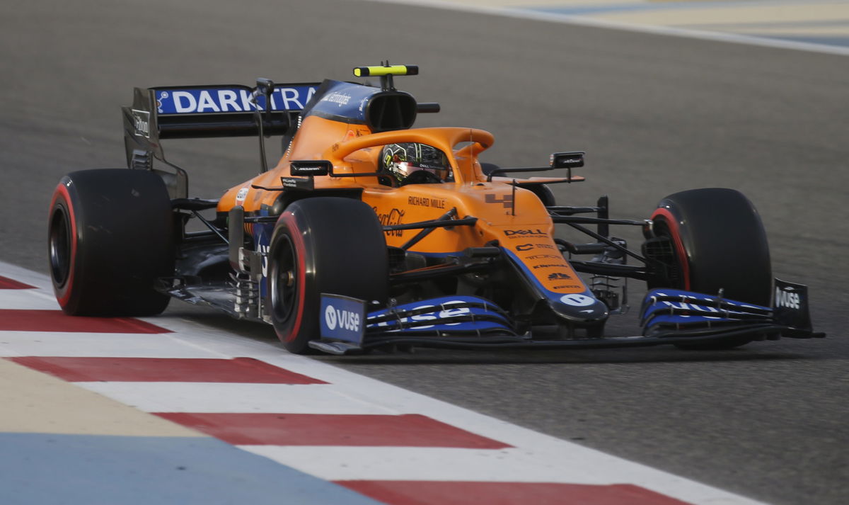 lando Norris testing out the McLaren MCL35M in Bahrain