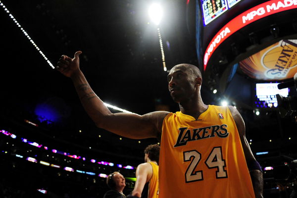 Los Angeles Lakers shooting guard Kobe Bryant (24) acknowledges fans following the second half of game two of their opening round NBA Playoffs series at the Staples Center in Los Angeles on Tuesday, May 1, 2012. AAron Ontiveroz, The Denver Post