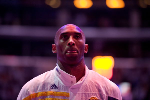 Los Angeles Lakers shooting guard Kobe Bryant (24) stands for the National Anthem before their first round NBA playoff game at the Staples Center in Los Angeles on Sunday, April 29, 2012. AAron Ontiveroz, The Denver Post